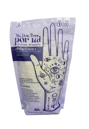 GRANOLA CON AVENA Y NUECES SABOR PIÑA COCO X400G UN DOS TRES POR MI DIVINA GRANOLA