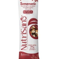SEMANARIO MEZCLA DE FRUTOS SECOS CON ARÁNDANOS Y UVAS PASAS NUTRISANO X210GR