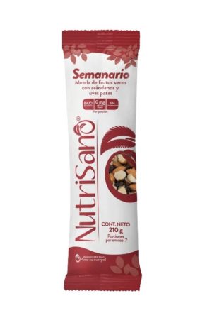 SEMANARIO MEZCLA DE FRUTOS SECOS CON ARÁNDANOS Y UVAS PASAS NUTRISANO X210GR
